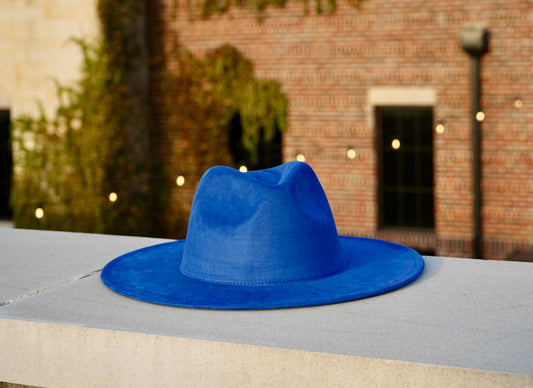 Blue Color Vegan Suede Wide Brim Fedora