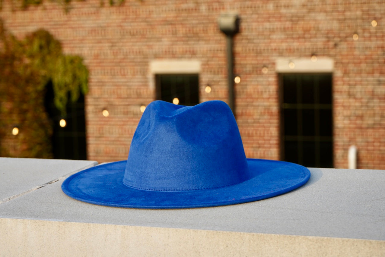 Atlanta Suede Wide Brim Fedora - Blue