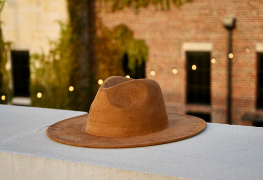 Atlanta Suede Wide Brim Fedora - Dark Tan