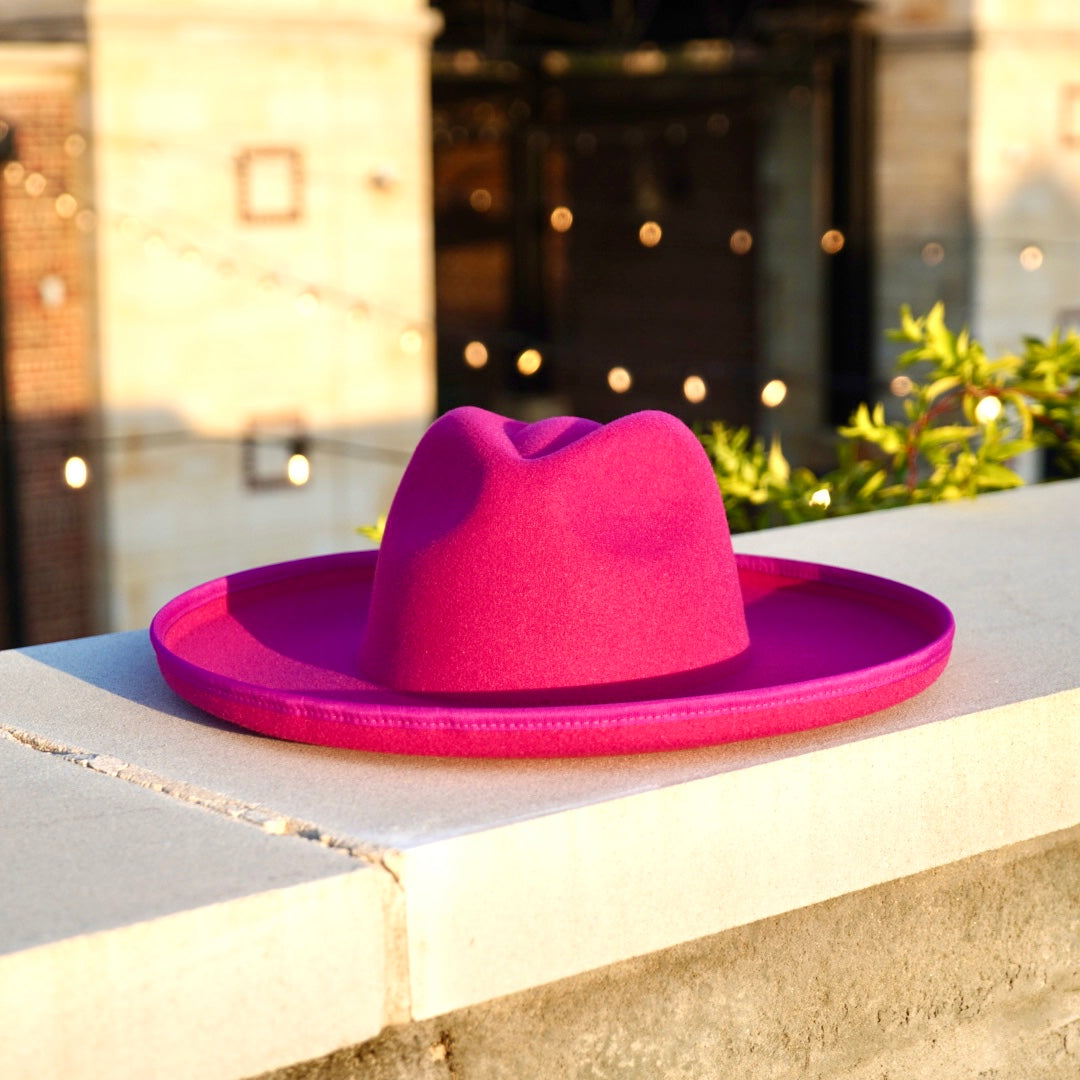 Dope Headwear's plain Dallas pencile brim fedora in pink color.