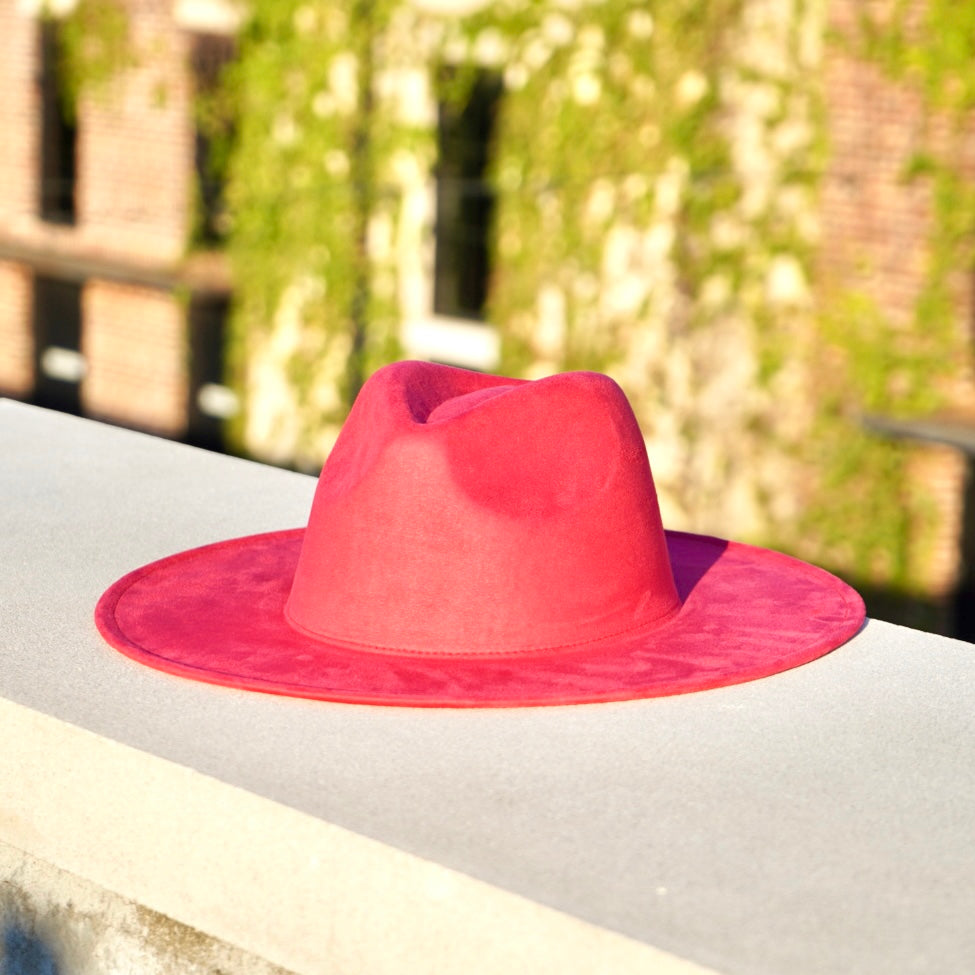 Atlanta Suede Wide Brim Fedora - Watermelon