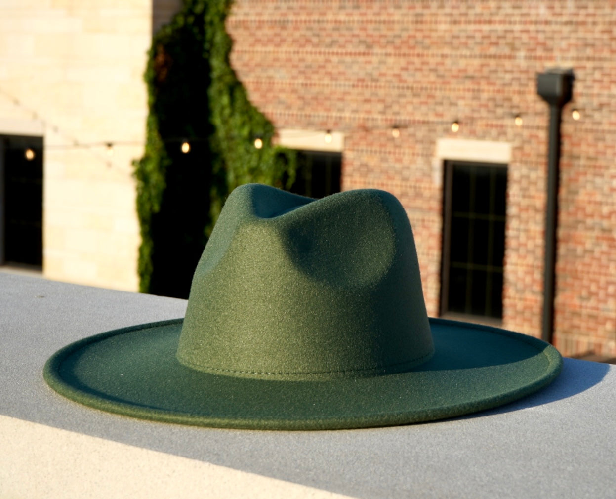 Atlanta- Wide Brim Fedora Hat- Olive Green Medium 56-58cm / Green