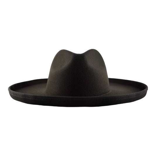 A unisex pencil rolled wide brim fedora in black color.