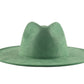 A suede wide brim fedora hat in green color