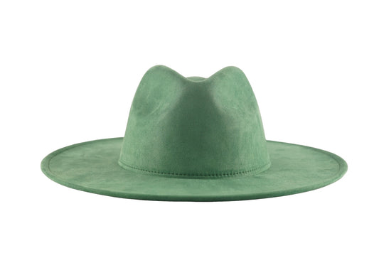 A suede wide brim fedora hat in green color