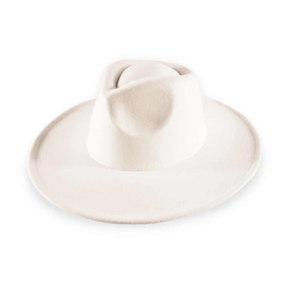 large brim fedora for women in white color.